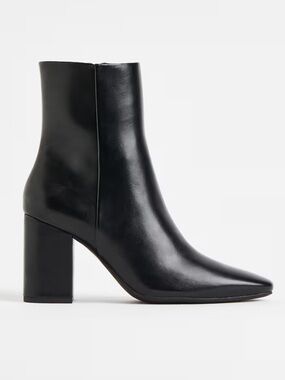 H&M Y2K Block Heels Black Faux Leather Mid-Calf Ankle Boots Pointed Toes Size 7